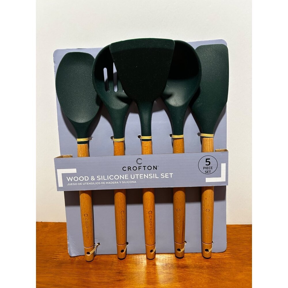 Cristin Wood & Silicone Utensil Set of 5 New